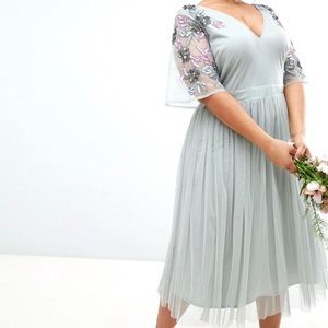 ASOS Maya Plus Embellished Sleeve Tulle Dress
